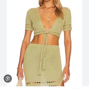 DEVON WINDSOR Olive Green Knit Tie-Front Swim Coverup Top